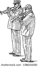 Sketch of an elderly street musicians