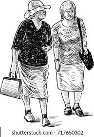 Sketch of the elderly women on a walk