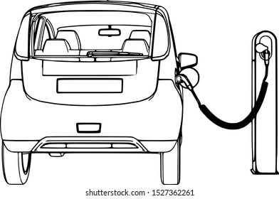 sketch of electric car with charging station vector