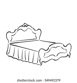 Sketch of an elegant vintage bed. Vintage bed vector illustration.