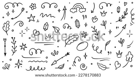 Sketch element line set. Abstract nature element decoration graphic icon set. Sketch hand drawn line element for brush, abstract decoration design. Vector illustration