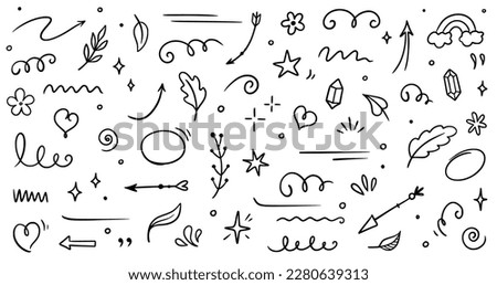 Sketch element line set. Abstract nature element decoration graphic icon set. Sketch hand drawn line element for brush, abstract decoration design. Vector illustration