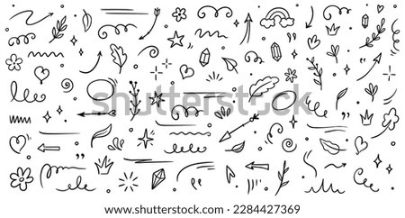 Sketch element line set. Abstract nature element decoration graphic icon set. Sketch hand drawn line element for brush, abstract decoration design. Vector illustration