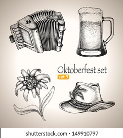 Sketch elements for oktoberfest festival. Hand-drawn vector illustration. Set 3