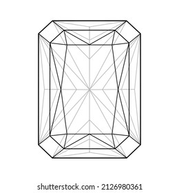 Sketch of a emerald cut diamond on white background. emerald diamond cut shape and design diagrams vector illustration, isolated on white background. Diamond line drawing on white background