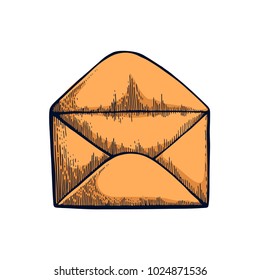 Sketch of envelope. Vintage engraved illustration isolated on white background. Template for label poster, logo, web.