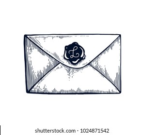 Sketch of envelope. Vintage engraved illustration isolated on white background. Template for label poster, logo, web.