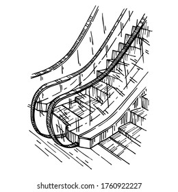 Sketch escalator  Side view escalator interior  Hand drawn Moving staircase