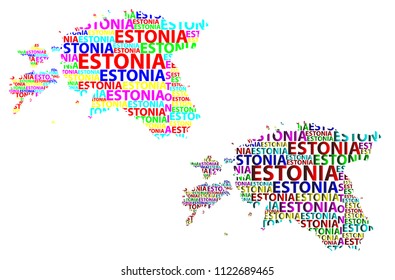 Sketch Estonia letter text map, Republic of Estonia - in the shape of the continent, Map Estonia - color vector illustration