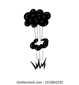 Explosión de esbozo. Explosión dibujada a mano, elemento de bomba de hongos nucleares. Estilo de dibujo de Doodle. Ilustración vectorial aislada en blanco.