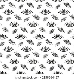 Sketch eye for abstract background wallpaper. Seamless mystical black and white wallpaper. Hand drawn illustration of witchcraft. God's look in doodle style for textile print. Vector esoteric picture.