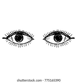 Sketch of the eyes with eyelashes. Vector illustration.