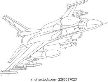 Esbozo del avión de combate F 16 en maniobra