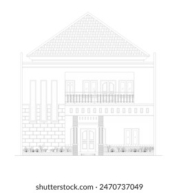 sketch of the facade and front view and elevation of the residence