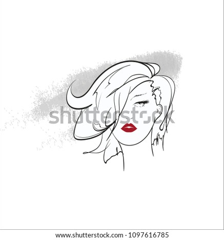 Sketch Face Fashion Girl Flying Hair Stock Vector (Royalty Free