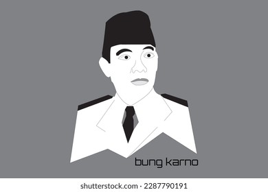 ESCUCHA DE LA CARA DEL SR. SUKARNO. PLANTILLA DE VECTOR.