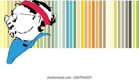 Skizze Gesicht der alten Mann Modell Indonesien Menschen und Hintergrund horizontale Farbe - Vektorgrafik