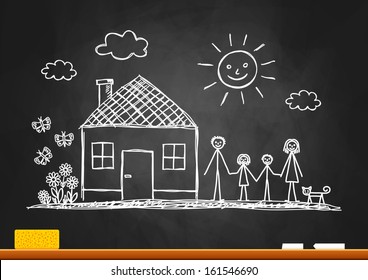 Sketch of family on blackboard