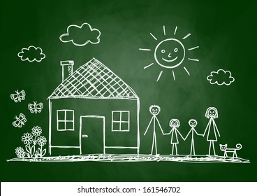 Sketch of family on blackboard