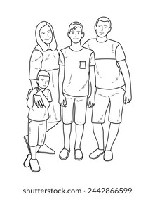 Dibujo de la familia posando. Papá, mamá, hijos, vector aislado