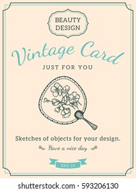 Sketch fan and text. Vintage design for card or invitation. Vector template.