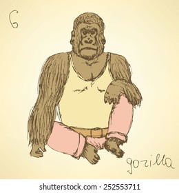 Sketch fancy gorilla in vintage style, vector