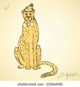 Sketch fancy jaguar in vintage style, vector