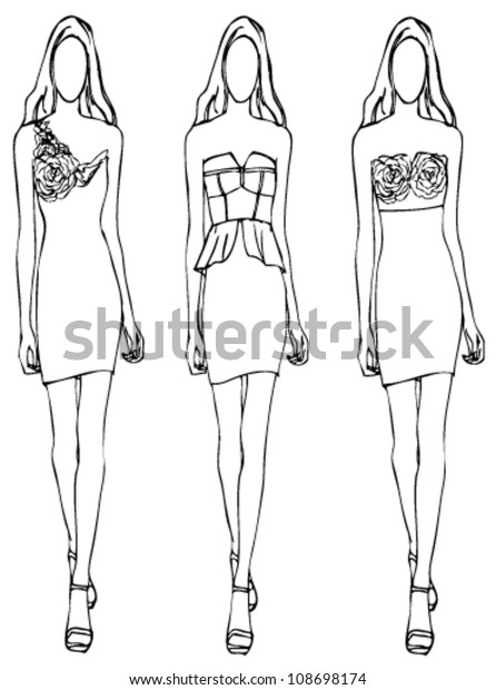 Sketch Fashion Girl Dress Flower Style Stock Vector Royalty