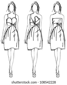 Sketch of fashion girl party dress