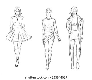 Sketch Fashion Girls Stock Vector (Royalty Free) 153844010 | Shutterstock