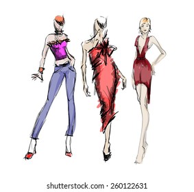 Sketch Fashion Girls Stock Vector (Royalty Free) 260122631 | Shutterstock