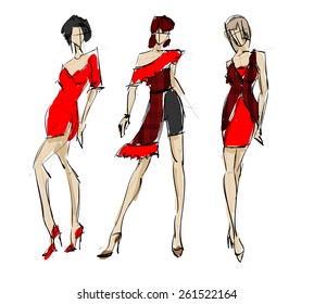 Sketch Fashion Girls Stock Vector (Royalty Free) 239952343 | Shutterstock