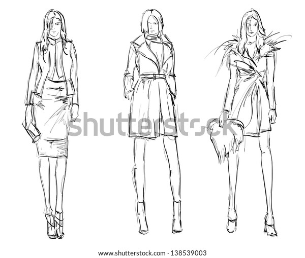 Sketch Fashion Girls Stock Vector (Royalty Free) 138539003 | Shutterstock