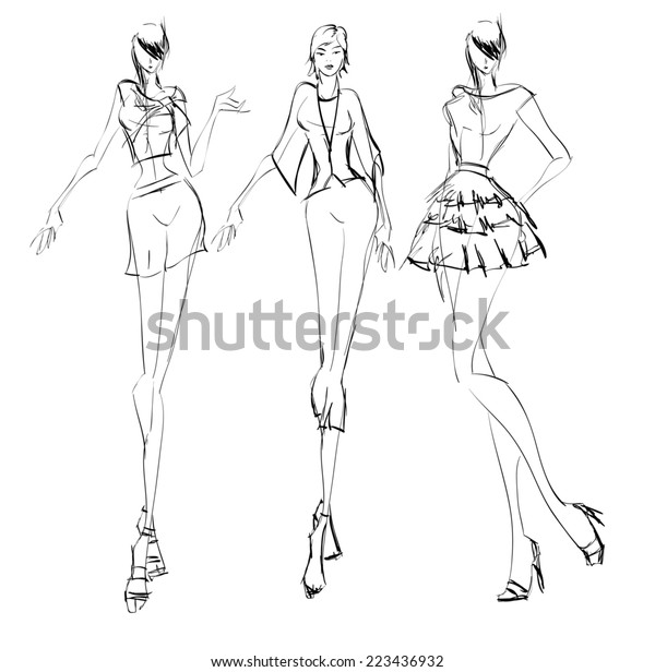 Sketch Fashion Girls Stock Vector (Royalty Free) 223436932 | Shutterstock