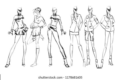 Sketch Fashion Girls On White Background Stock Vector (Royalty Free ...