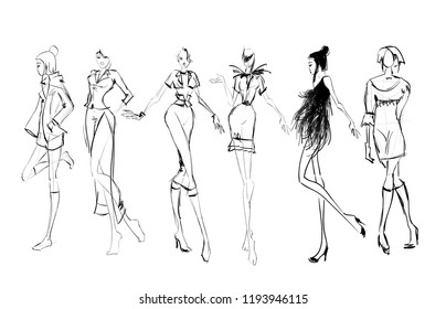 Sketch Fashion Girls On White Background Stock Vector (Royalty Free ...