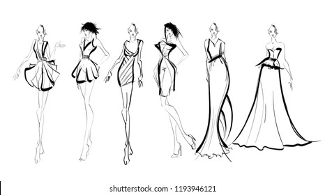 Sketch Fashion Girls On White Background Stock Vector (Royalty Free ...