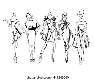 Sketch Fashion Girls On White Background Stock Vector (Royalty Free ...