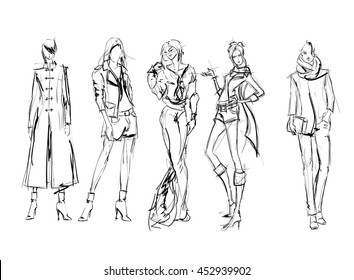 Sketch Fashion Girls On White Background Stock Vector (Royalty Free ...