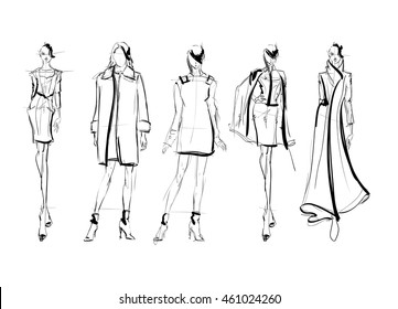 Sketch Fashion Girls On White Background Stock Vector (Royalty Free ...