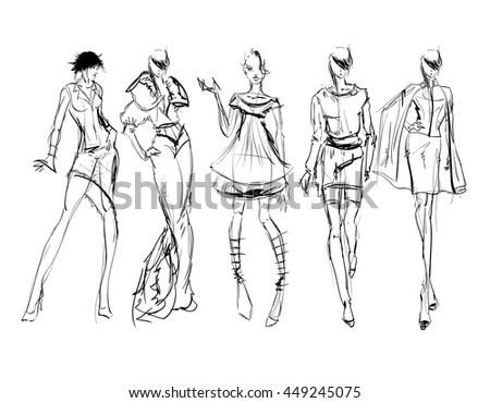 Sketch Fashion Girls On White Background Stock Vector (Royalty Free ...