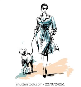 Sketch fashion icon with head of young woman. Depicts a profile of girl with haircut and big lips. Lovely desugn for cosmetic salon logo, beauty shops, spa salon etc. Vector illustration. 