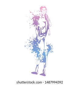 Sketch of Fashion look girl with splashes