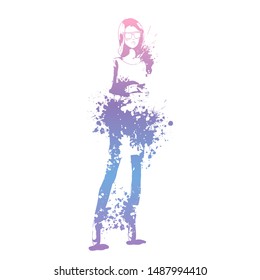 Sketch of Fashion look girl with splashes
