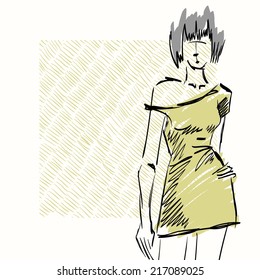 sketch fashion models. Woman  show fashionable clothes