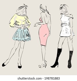 sketch fashion models. Women show fashionable clothes