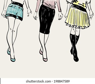 sketch fashion models. Women show fashionable clothes