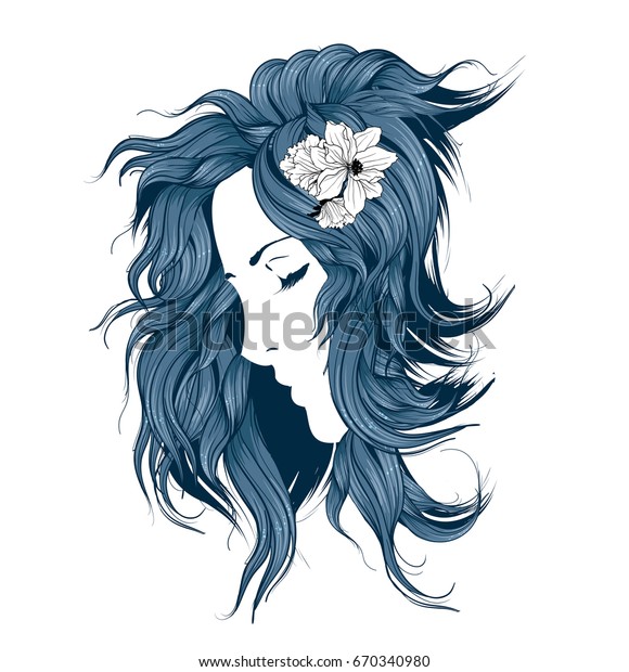 Sketch Fashion Style Girl Flowers Her Stock Vector Royalty