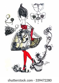 Sketch of fashionable dresses .Vector
