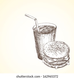 Sketch fast food background. Hand drawn illustration